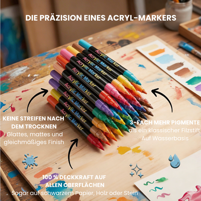 Acryl-Marker mit doppelter Spitze – Kein Durchdrücken aufs Papier, professionelles Finish