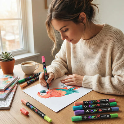 Acryl-Marker mit doppelter Spitze – Kein Durchdrücken aufs Papier, professionelles Finish